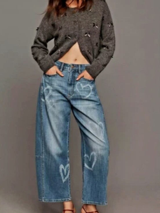 Pilcro Denim - Pilcro Light Blue Wide-Leg Jeans with Heart Graphics